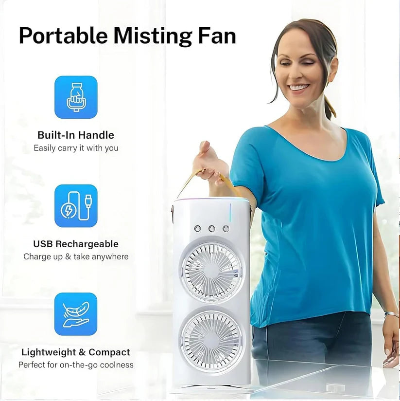 Double-Ended Spray Air Conditioner Fan 3 Speeds Rechargeable USB Portable Air Cooler with Remote for Office, Home & shops