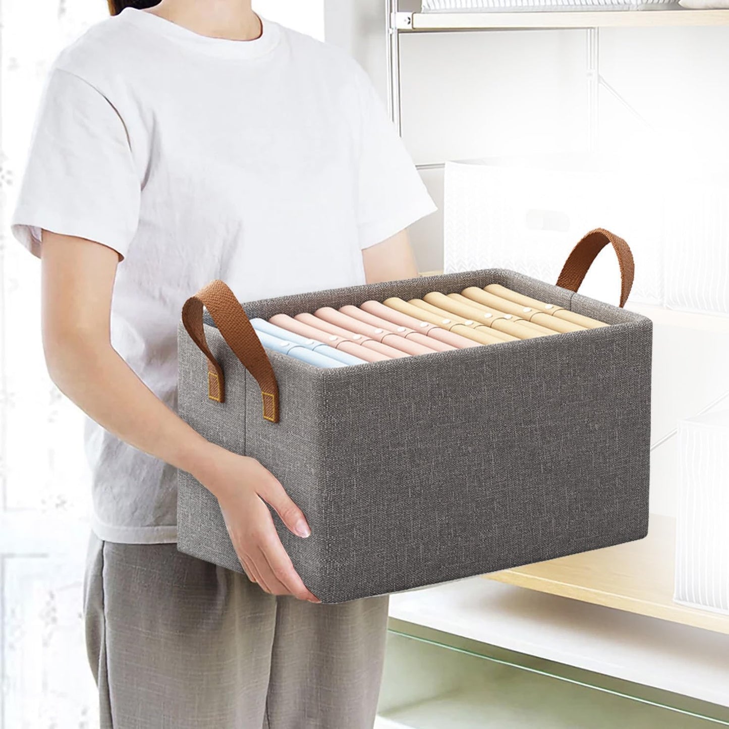 Wardrobe Organizer for Clothes with Metal Frame (Grey)