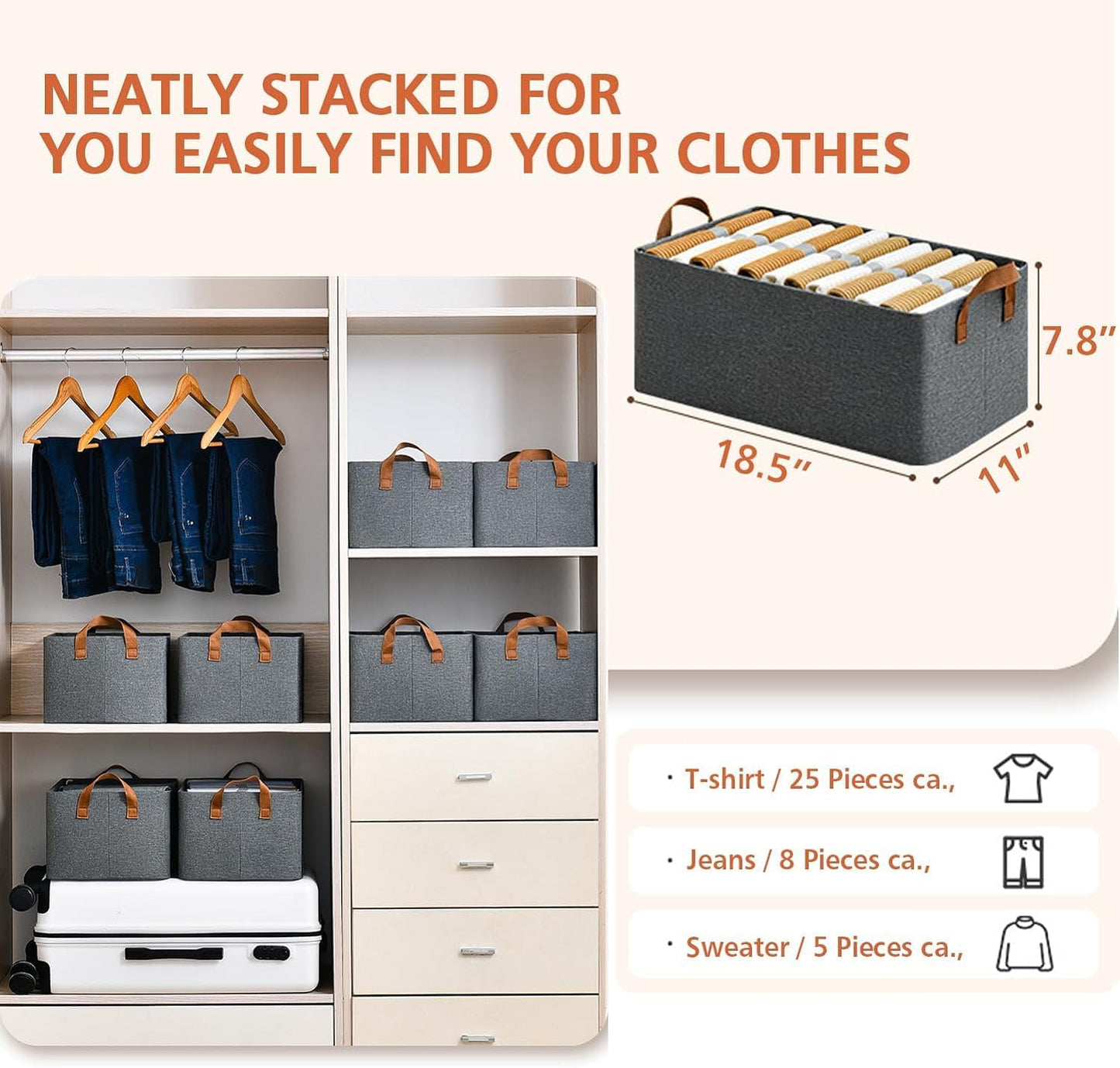 Wardrobe Organizer for Clothes with Metal Frame (Grey)